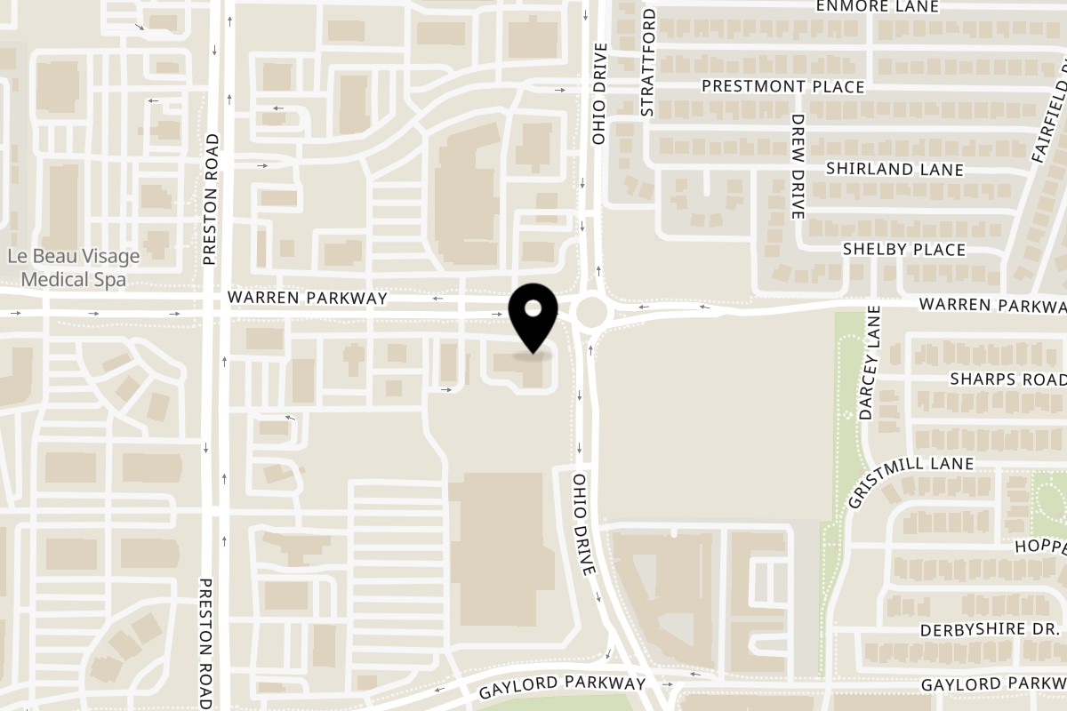 Map showing the location of KYURAMEN DALLAS x TBAAR 九湯屋拉麵 on 9351 Warren Pkwy #111 in Frisco